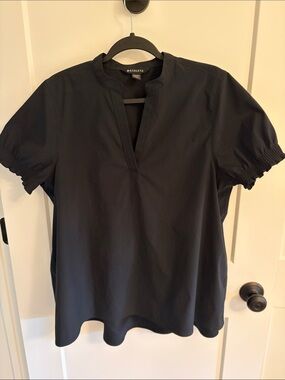 Athleta Black Short-Sleeve Split-Neck Blouse